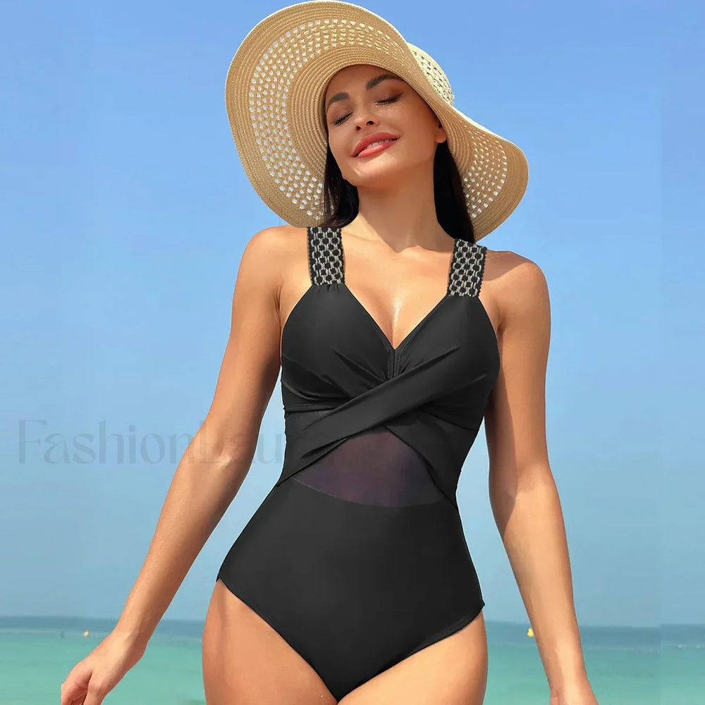 Mesh Spliced Lace Up Backless One Piece color 7 / S