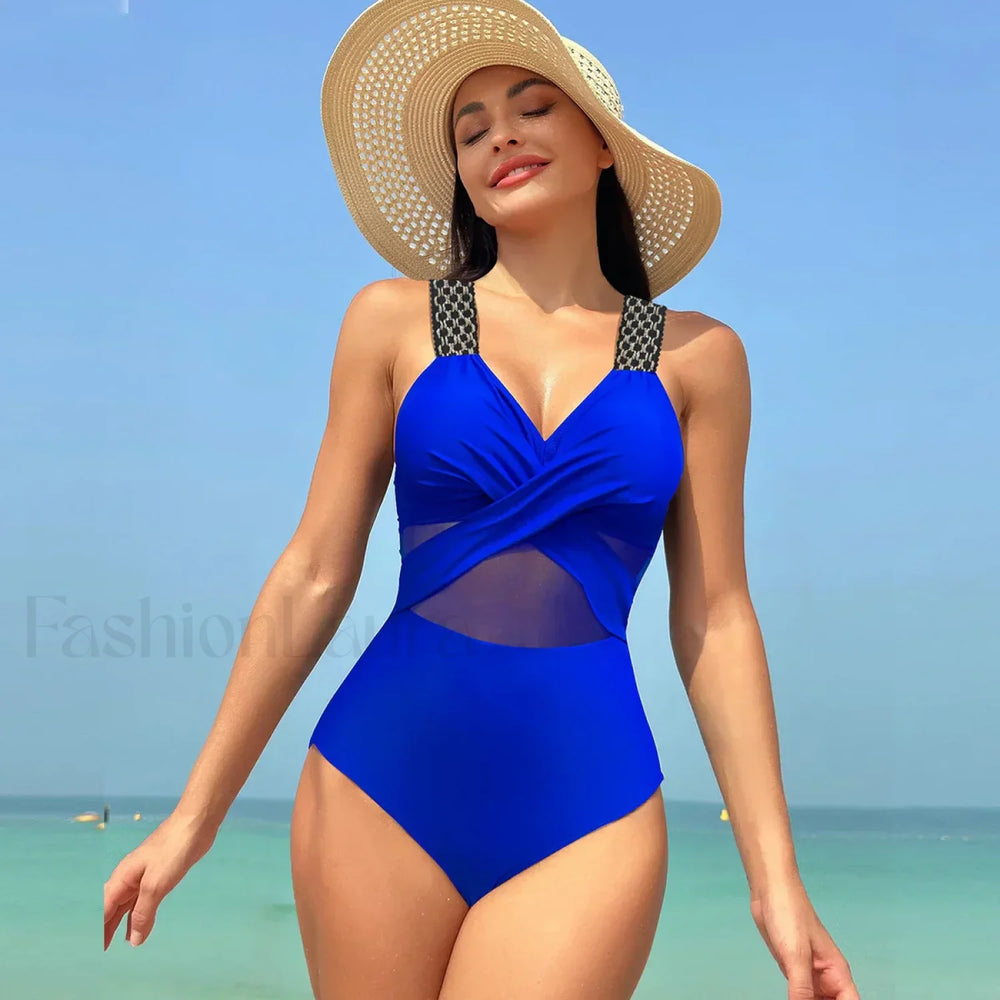 Mesh Spliced Lace Up Backless One Piece color 8 / S