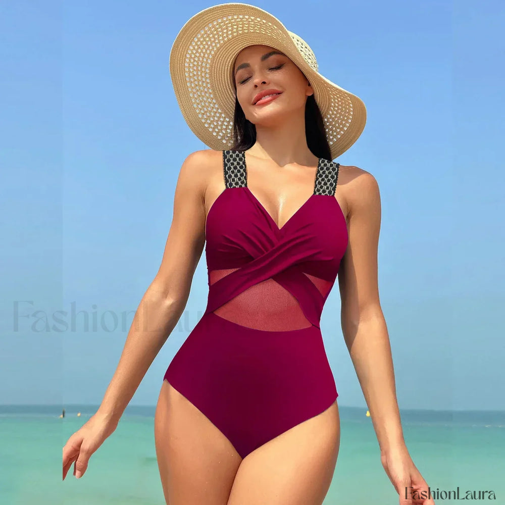 Mesh Spliced Lace Up Backless One Piece color 9 / S