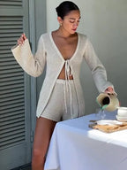 Mesh Tie Up Long Sleeve Cover Up