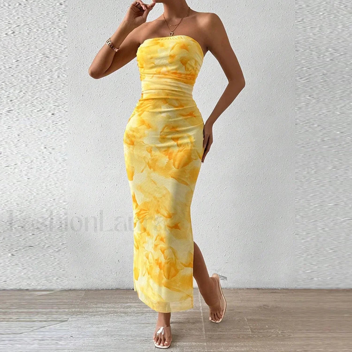 Mesh Wrap Split Floral Dress