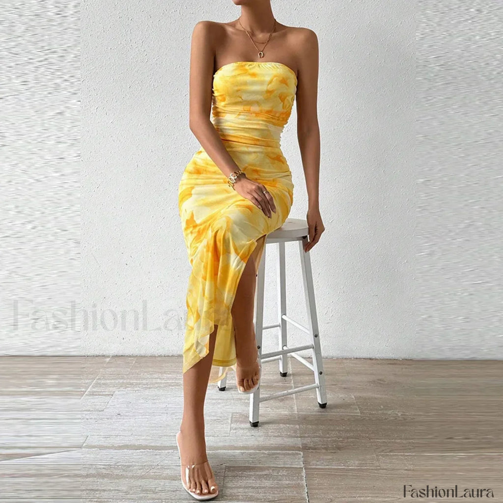 Mesh Wrap Split Floral Dress