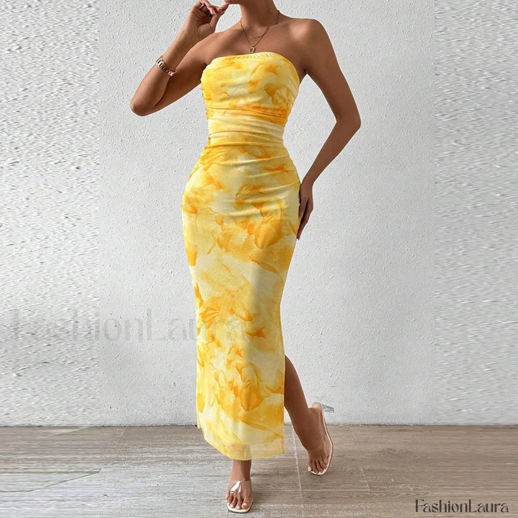 Mesh Wrap Split Floral Dress