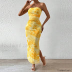 Mesh Wrap Split Floral Dress