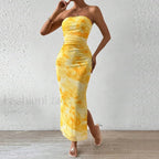 Mesh Wrap Split Floral Dress