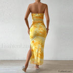 Mesh Wrap Split Floral Dress