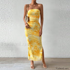 Mesh Wrap Split Floral Dress