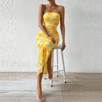 Mesh Wrap Split Floral Dress