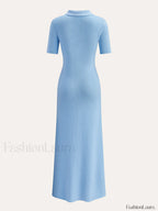 Metal Button Collar Midi Dress Knit Dresses