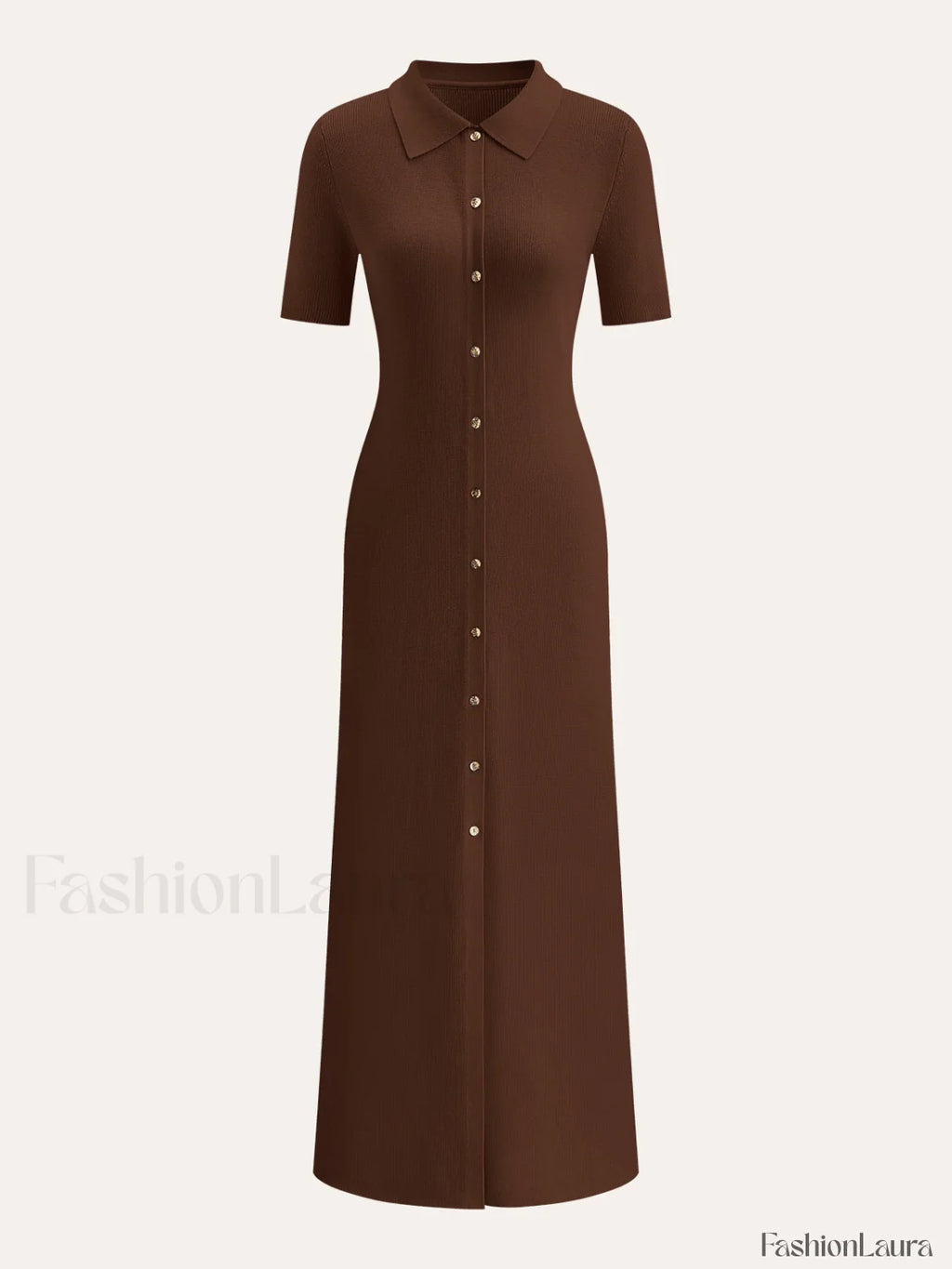 Metal Button Collar Midi Dress Knit Dresses