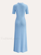 Metal Button Collar Midi Dress Knit Dresses