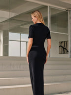 Metal Button Collar Midi Dress Knit Dresses