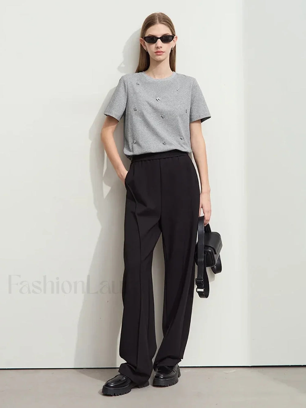 Metal Letter Print Cotton T Shirt