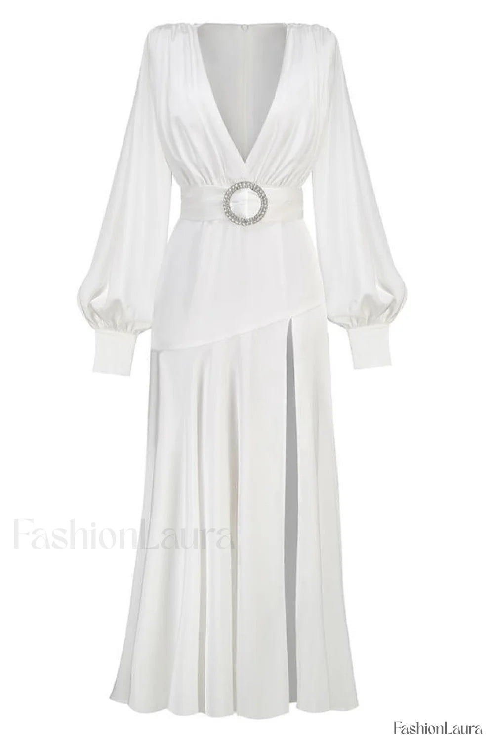 Michele Satin Stylish Formal Maxi Dress XS / White