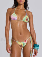 Micro Print Thong Bikini Set