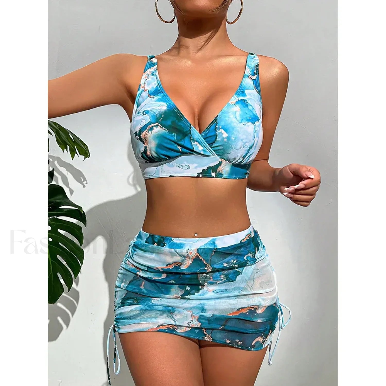 Micro Thong Skirt Bikini Three Piece Set Blue / S Main image