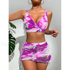 Micro Thong Skirt Bikini Three Piece Set Rose red / S