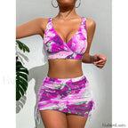 Micro Thong Skirt Bikini Three Piece Set Rose red / S