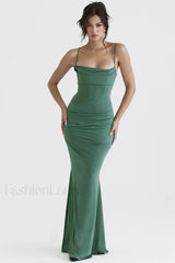 Milena Elegant Herringbone Dress XS / Forest Green
