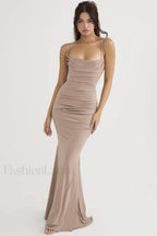 Milena Elegant Herringbone Dress XS / Khaki