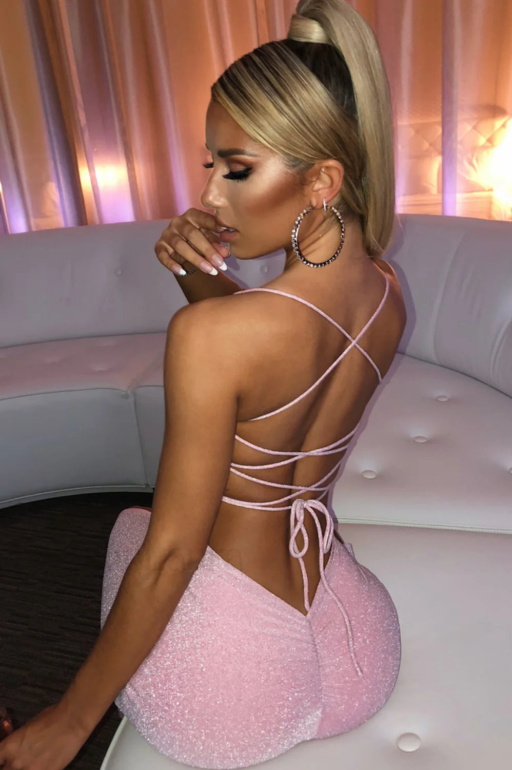 Miley Maxi Stylish Sparkle Dress S / Pink Sparkle