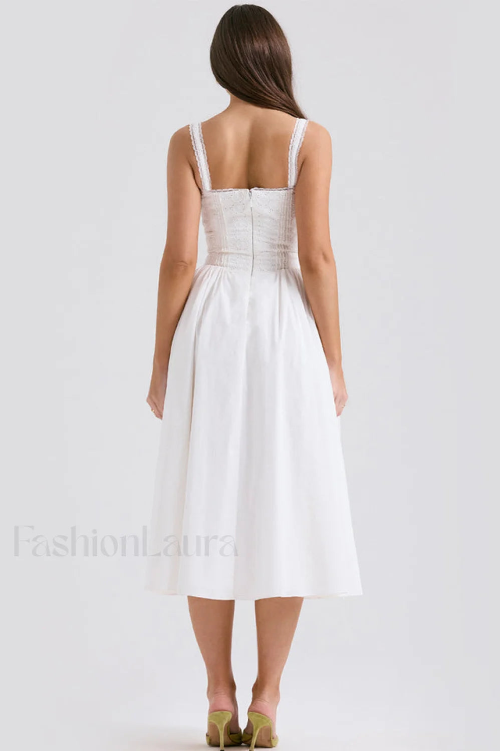 Milia White Stylish Brogue Cotton Dress