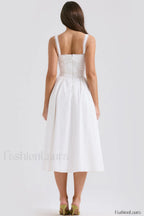 Milia White Stylish Brogue Cotton Dress