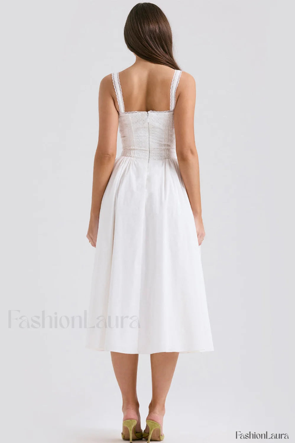 Milia White Stylish Brogue Cotton Dress