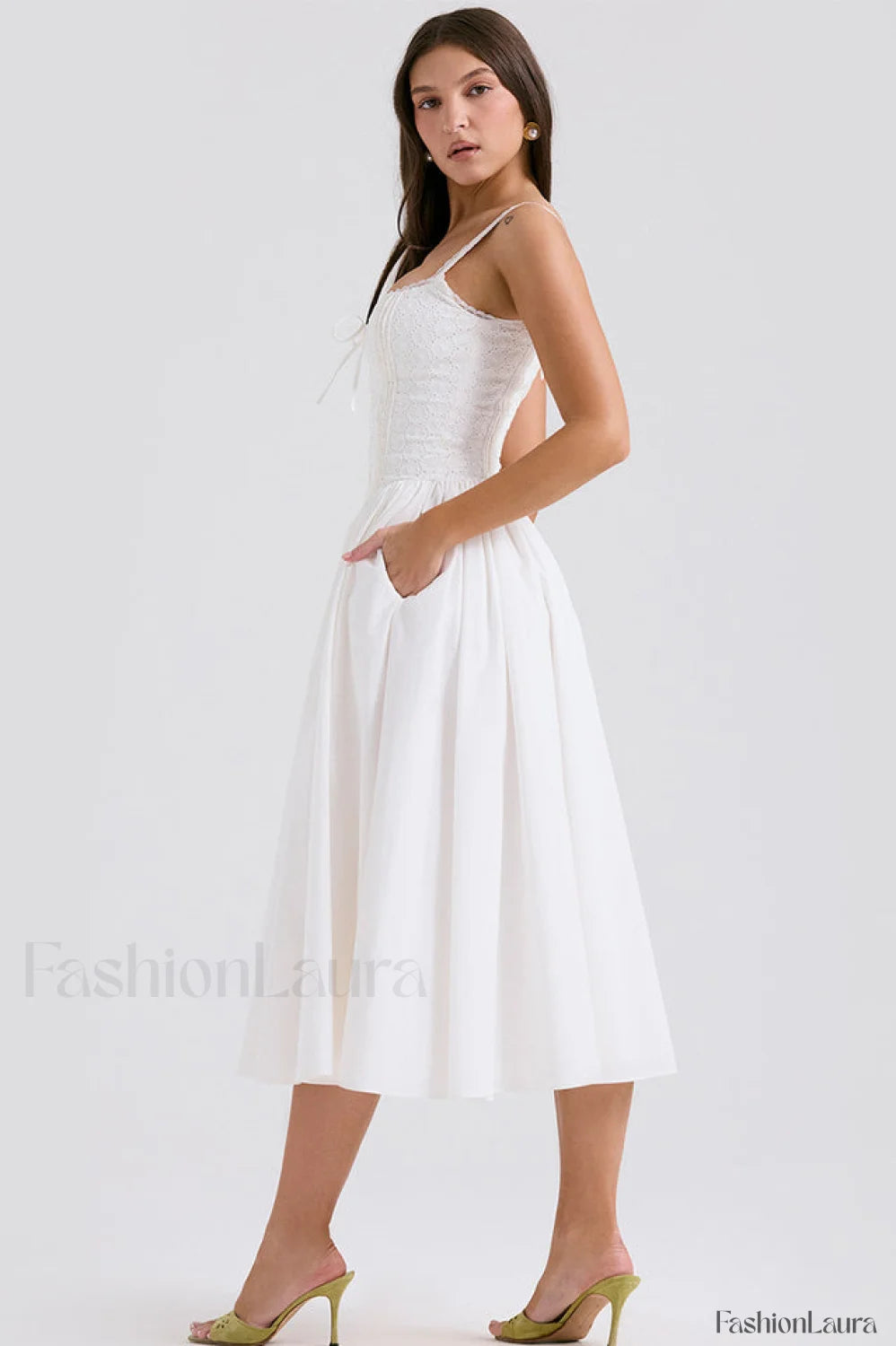 Milia White Stylish Brogue Cotton Dress