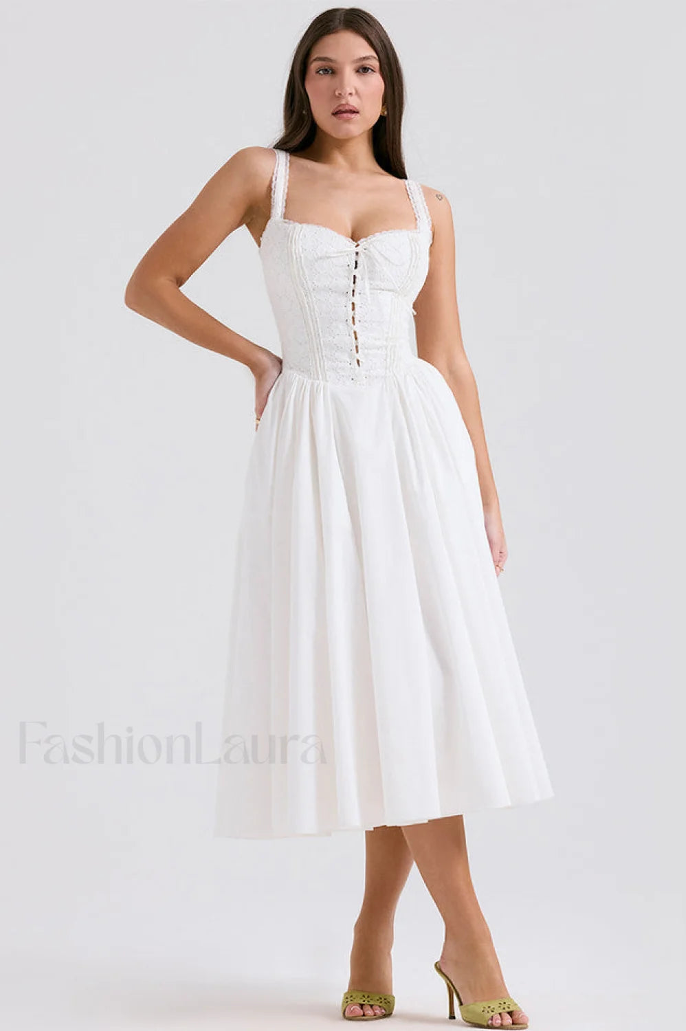 Milia White Stylish Brogue Cotton Dress Secondary image