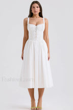 Milia White Stylish Brogue Cotton Dress XS / White