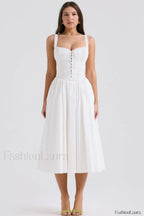 Milia White Stylish Brogue Cotton Dress XS / White