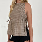 Milkmaid Side Tie Crop Top BROWN / S