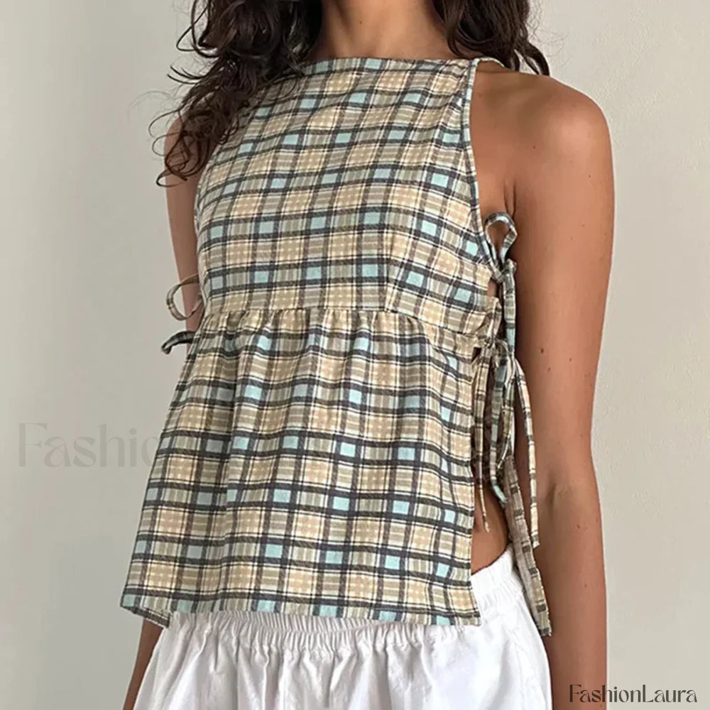 Milkmaid Side Tie Crop Top YELLOW AND BLUE / S