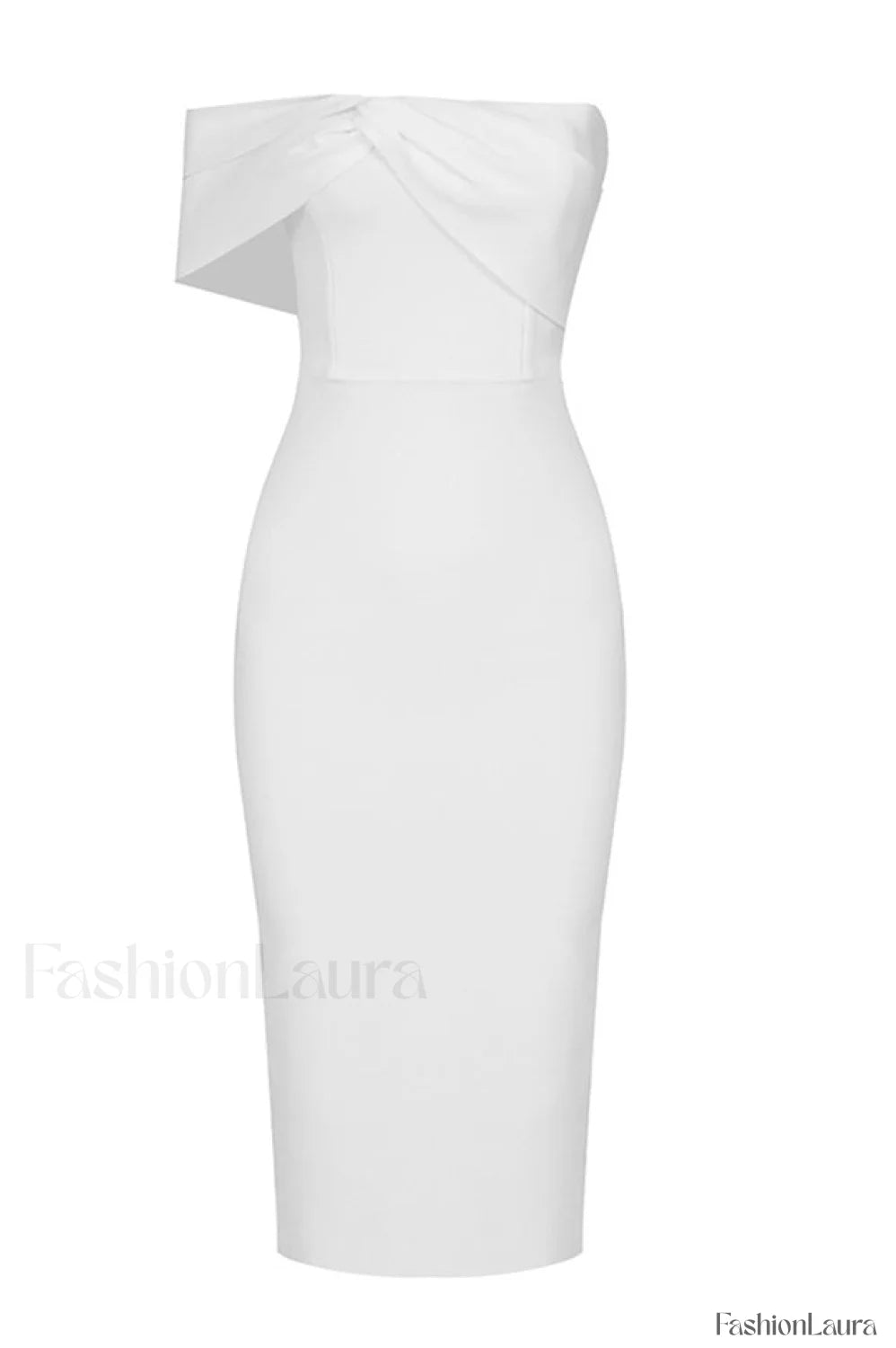 Milla Nova Draped Charming Crepe Midi Dress XS / White