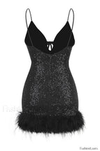 Mini Sequin Dress Charming With Feather Trim
