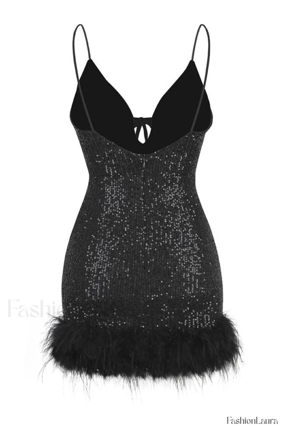 Mini Sequin Dress Charming With Feather Trim
