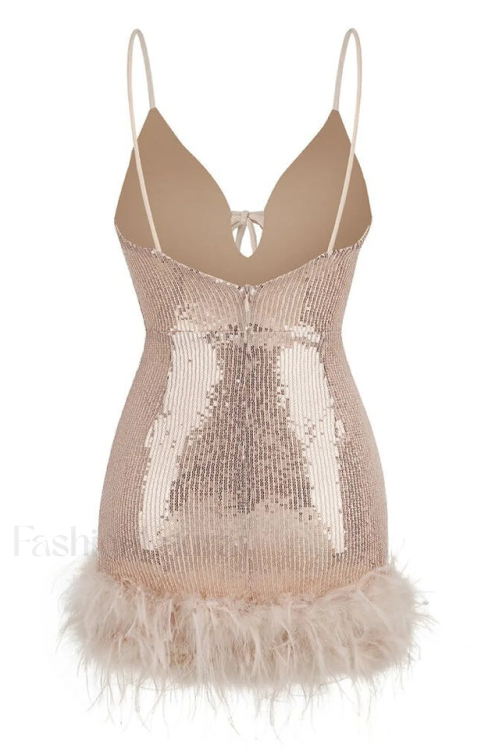 Mini Sequin Dress Charming With Feather Trim