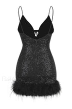 Mini Sequin Dress Charming With Feather Trim