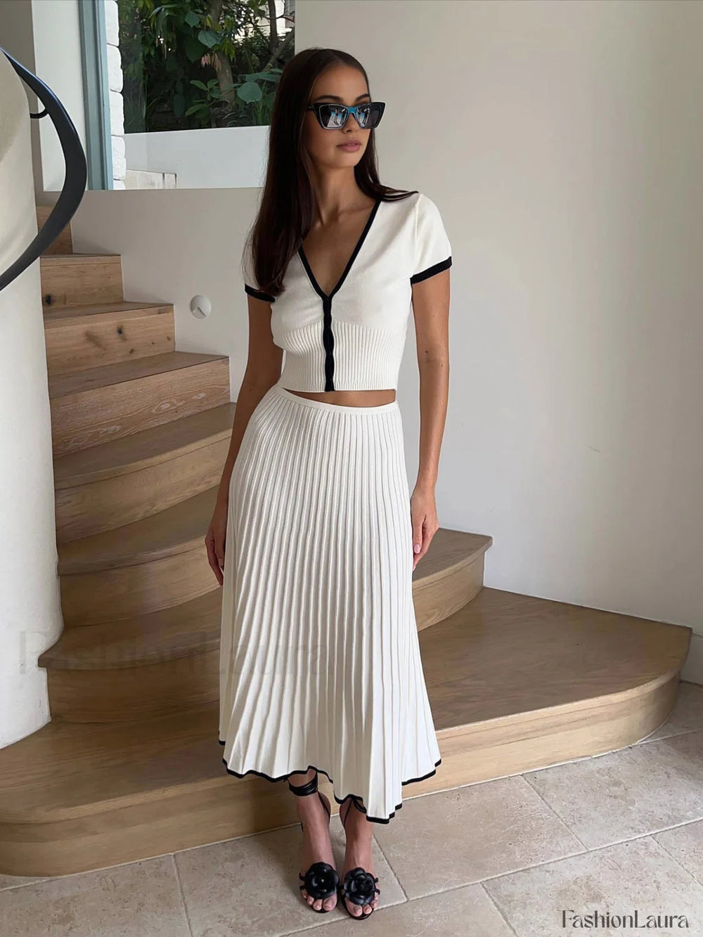 Minimalism Contrast Trim Sweater Skirt Set Sweater Co ords