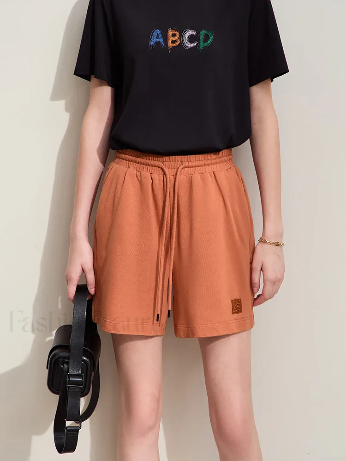 Minimalism Drawstring Casual Wide leg Letters Embroidery Short Main image