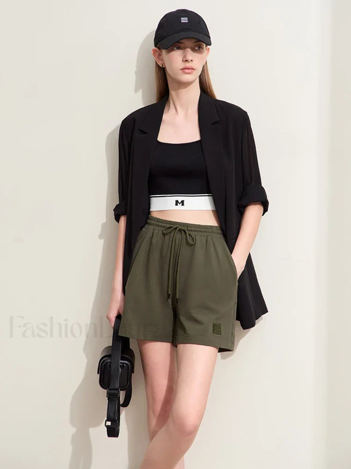 Minimalism Drawstring Casual Wide-leg Letters Embroidery Short Secondary image