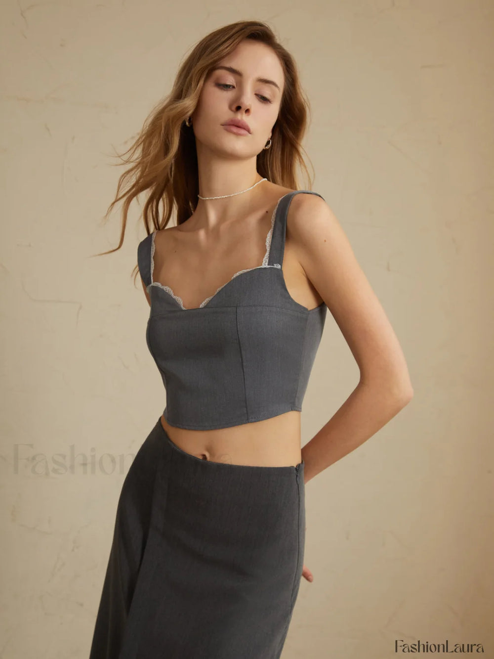 Minimalism Lace Trim Trendy Casual Tank Top Tank Tops & Camis