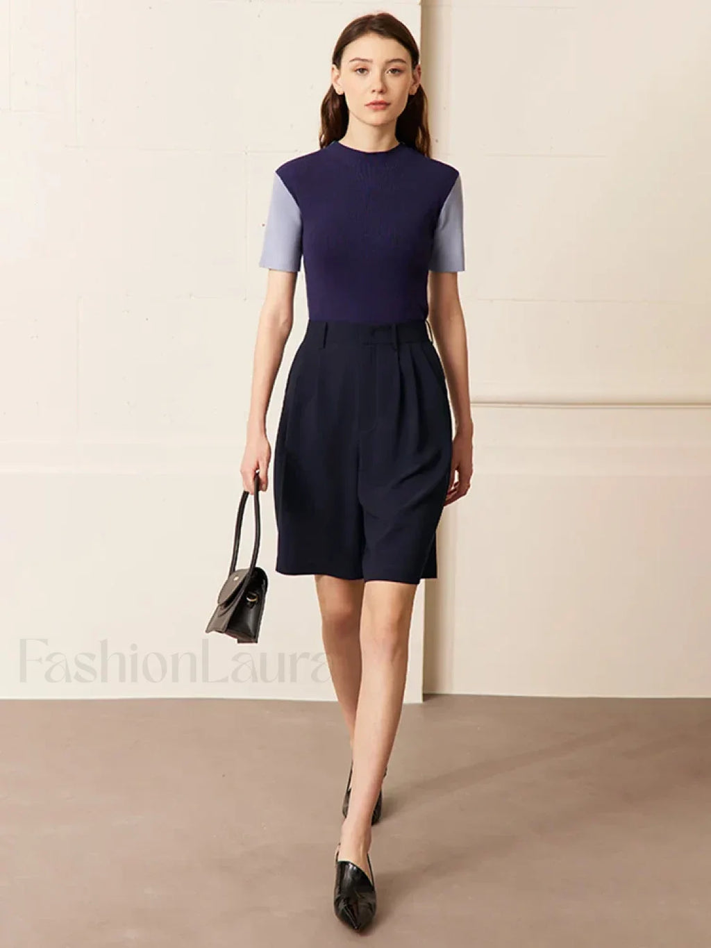 Minimalism Office Lady Shirring Wide Leg Casual Short