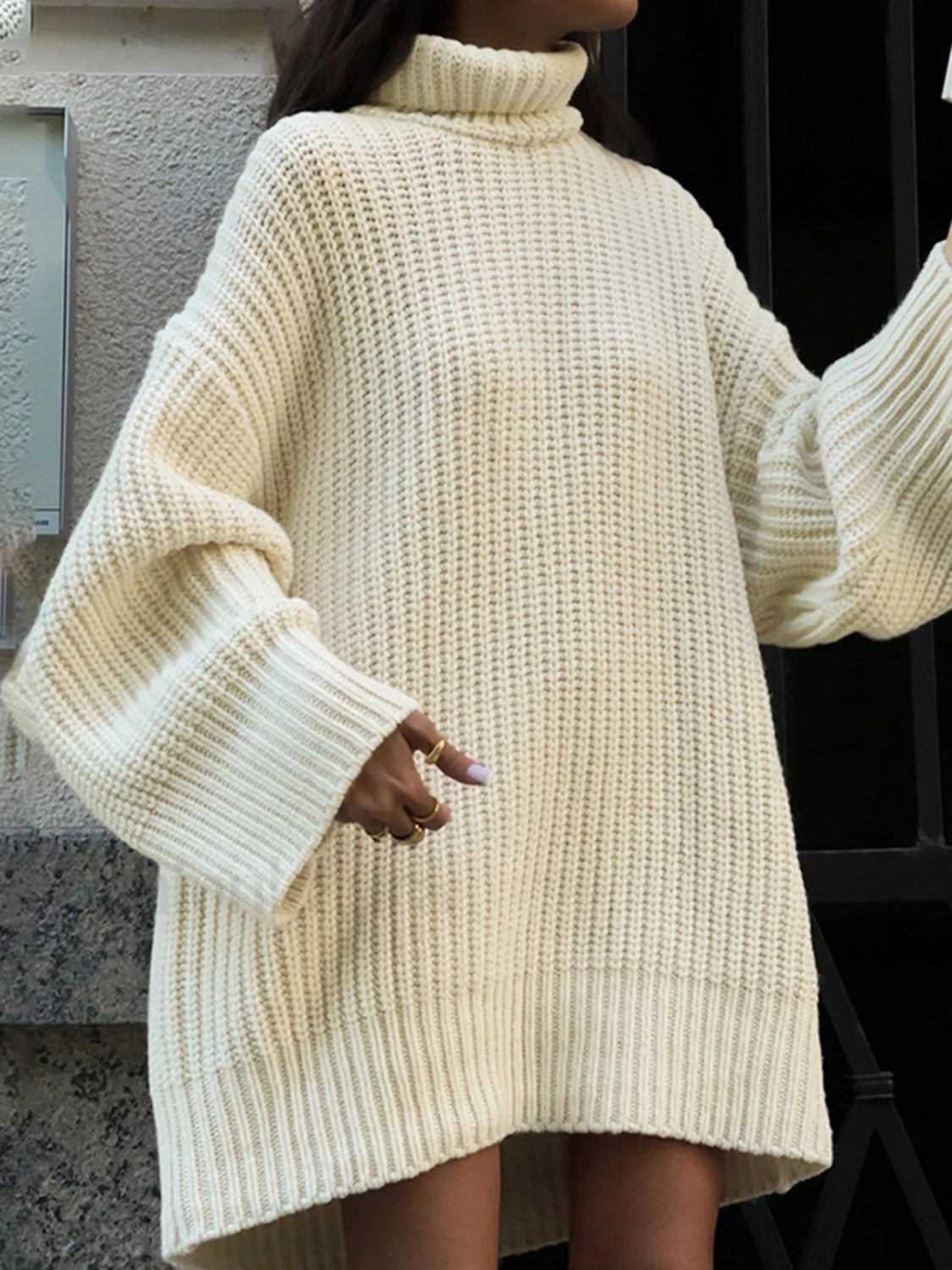 Minimalism Turtleneck Graceful Short Sweater Dress Secondary image