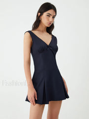 Minimalism V Neck Graceful Short Dress Dresses