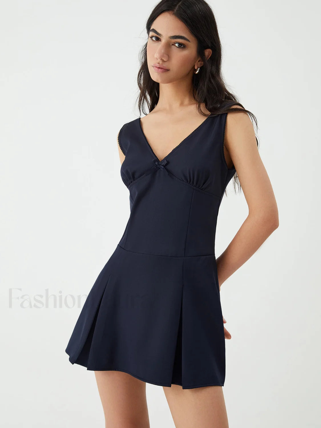 Minimalism V Neck Graceful Short Dress Navy / XS Dresses Main image