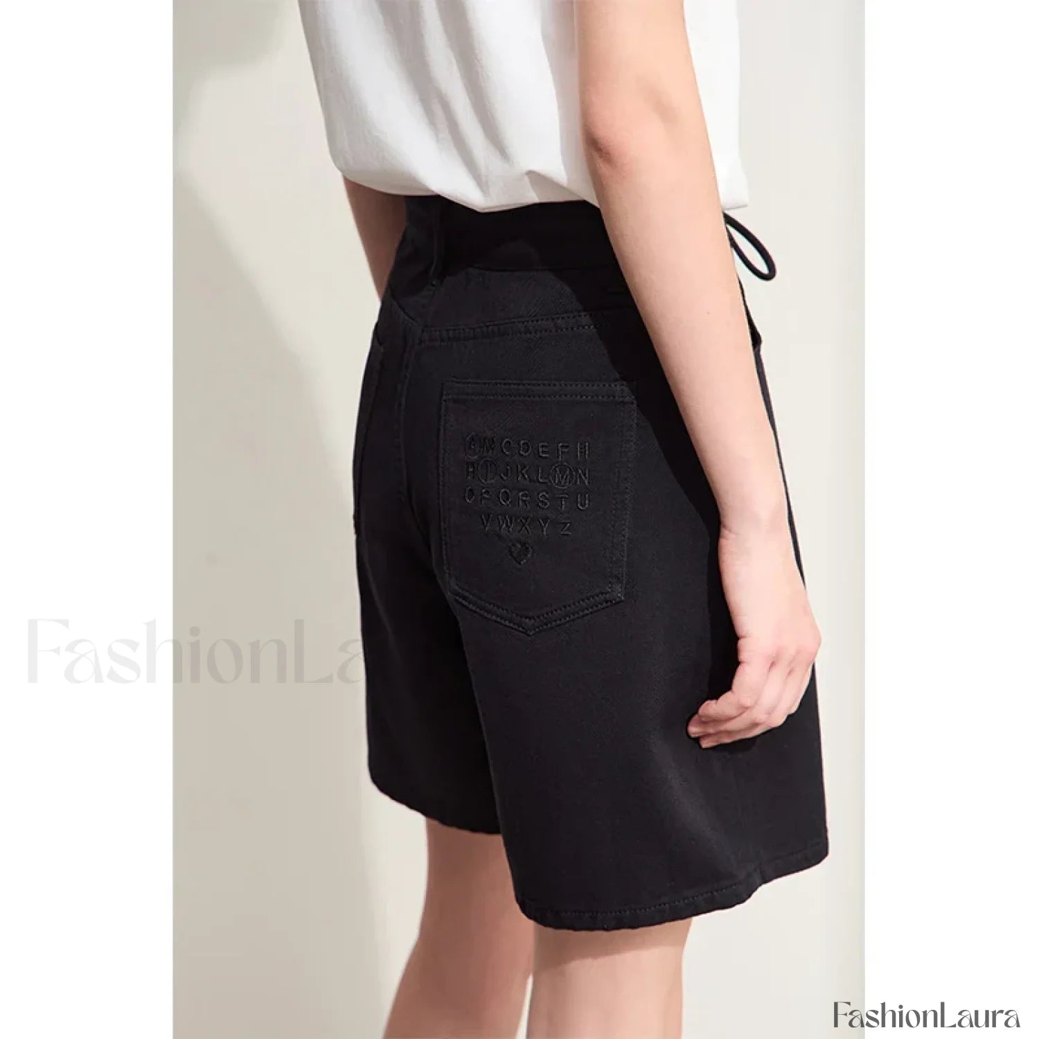 Minimalism Women Denim Casual Loose Retro Straight Short Black / S