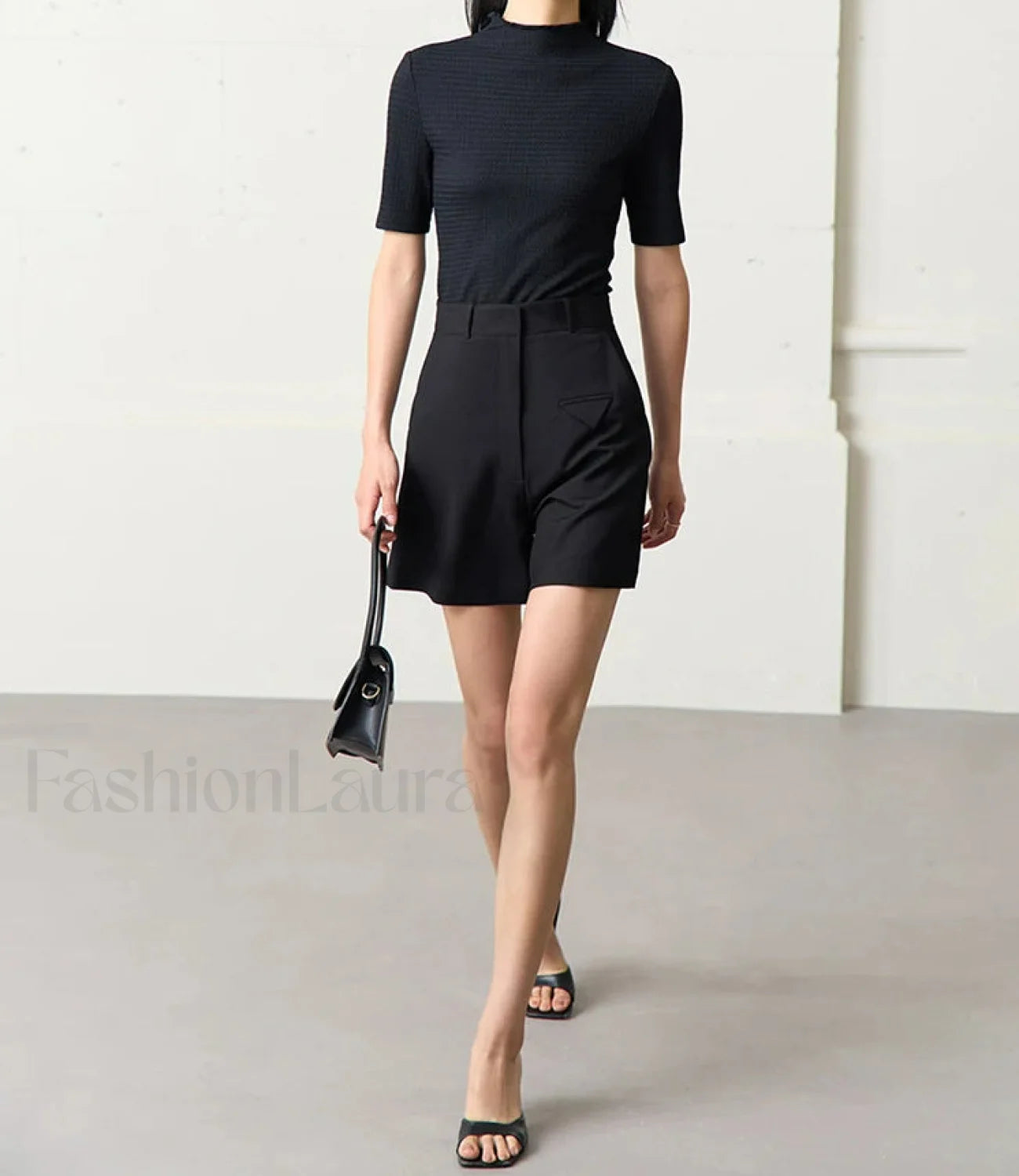 Minimalism Women Straight Casual Office Lady Black Short Secondary image