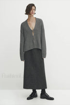Minimalist Beige V neck Knit Cardigan